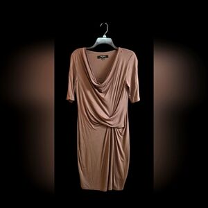 Nine West Rouched Dress Size 10 Formal Brown/Tan Short Sleeve knee length